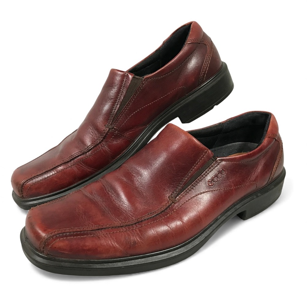 Ecco Mens 12 Mahogany Brown Leather Square Toe Slip On Loafers Shoes Size 46